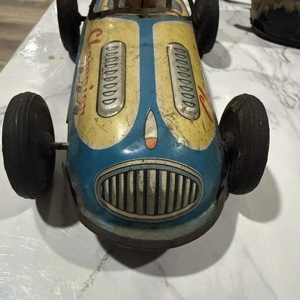 VINTAGE TIN FRICTION 1950'S OPEN WHEEL RACER RACE CAR W DRIVER #58 JAPAN
